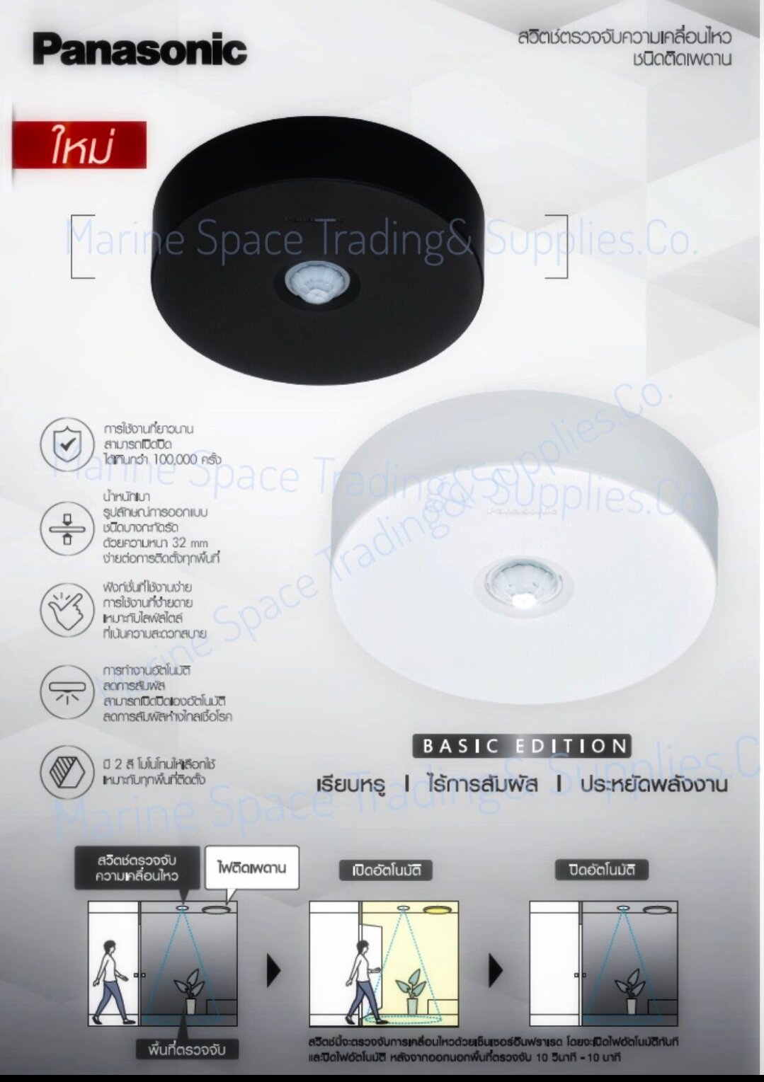 Panasonic Motion Detector Light Motion Sensor Switch (Passive Infrared Sensor) Panasonic Wtkf331107-Th White Motion Sensor Detective Light ราคา 1,720 บาท*ส่งฟรี
