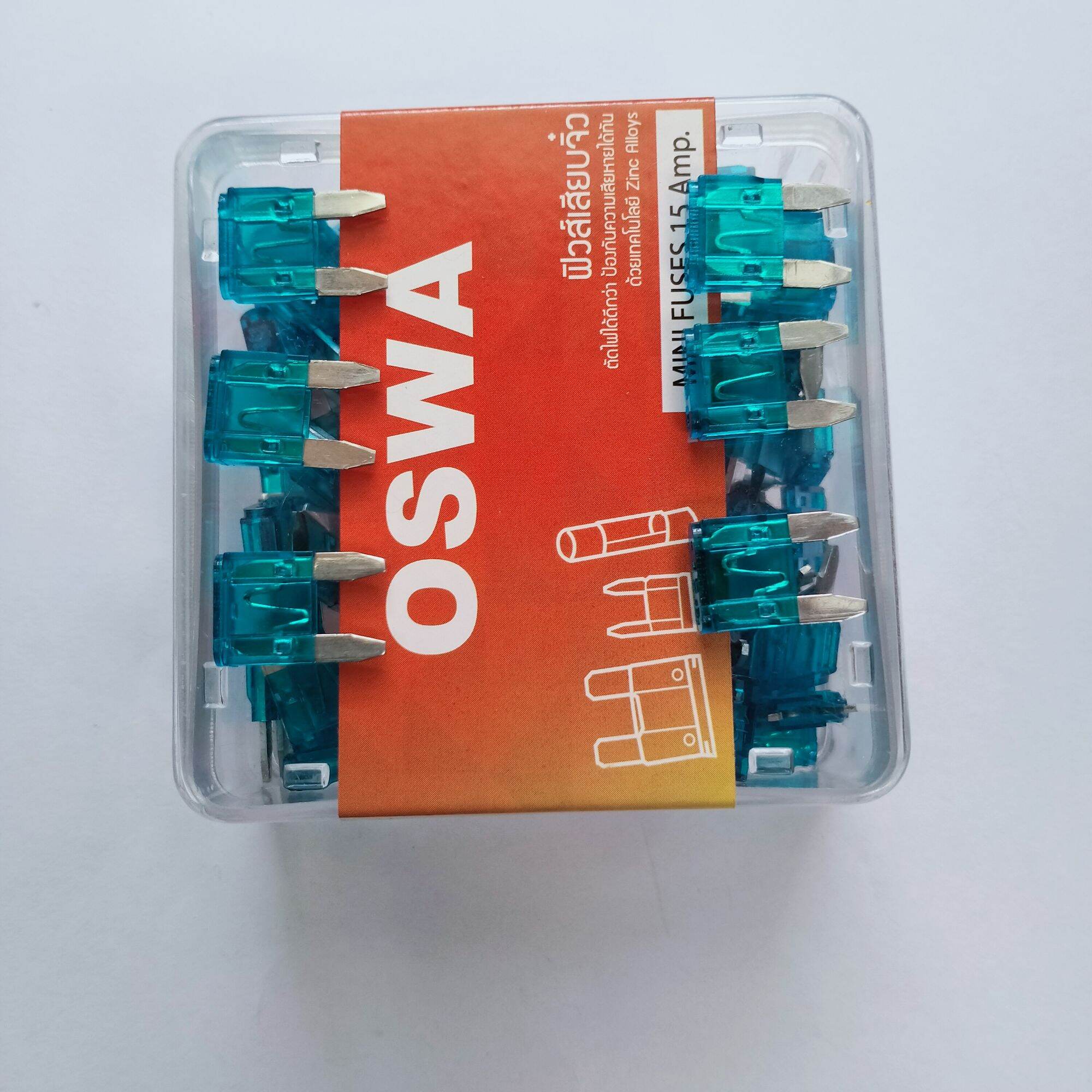 ฟิวส์รถยนต์ MINI FUSES 15Amp. ฟิวเสียบจิ๋วมินิ 15A (ขายยกกล่อง1กล่องมี