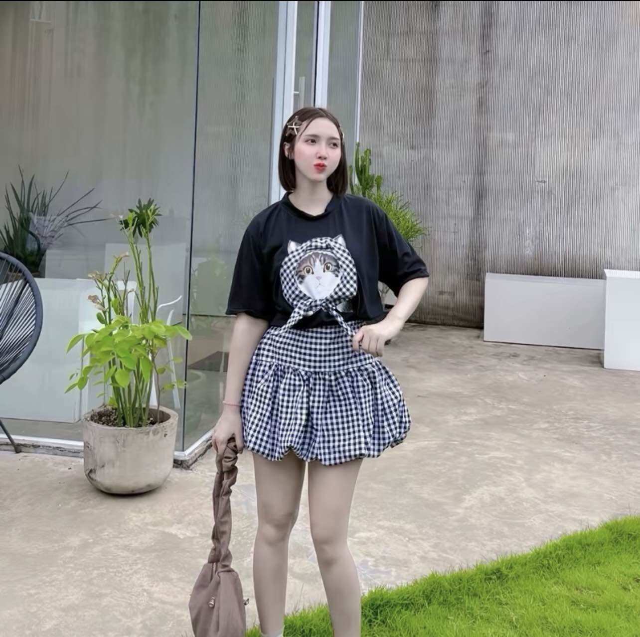 2-Piece Scottish Outfit Cat Shirt + Skirt ราคา 139 บาท*ส่งฟรี