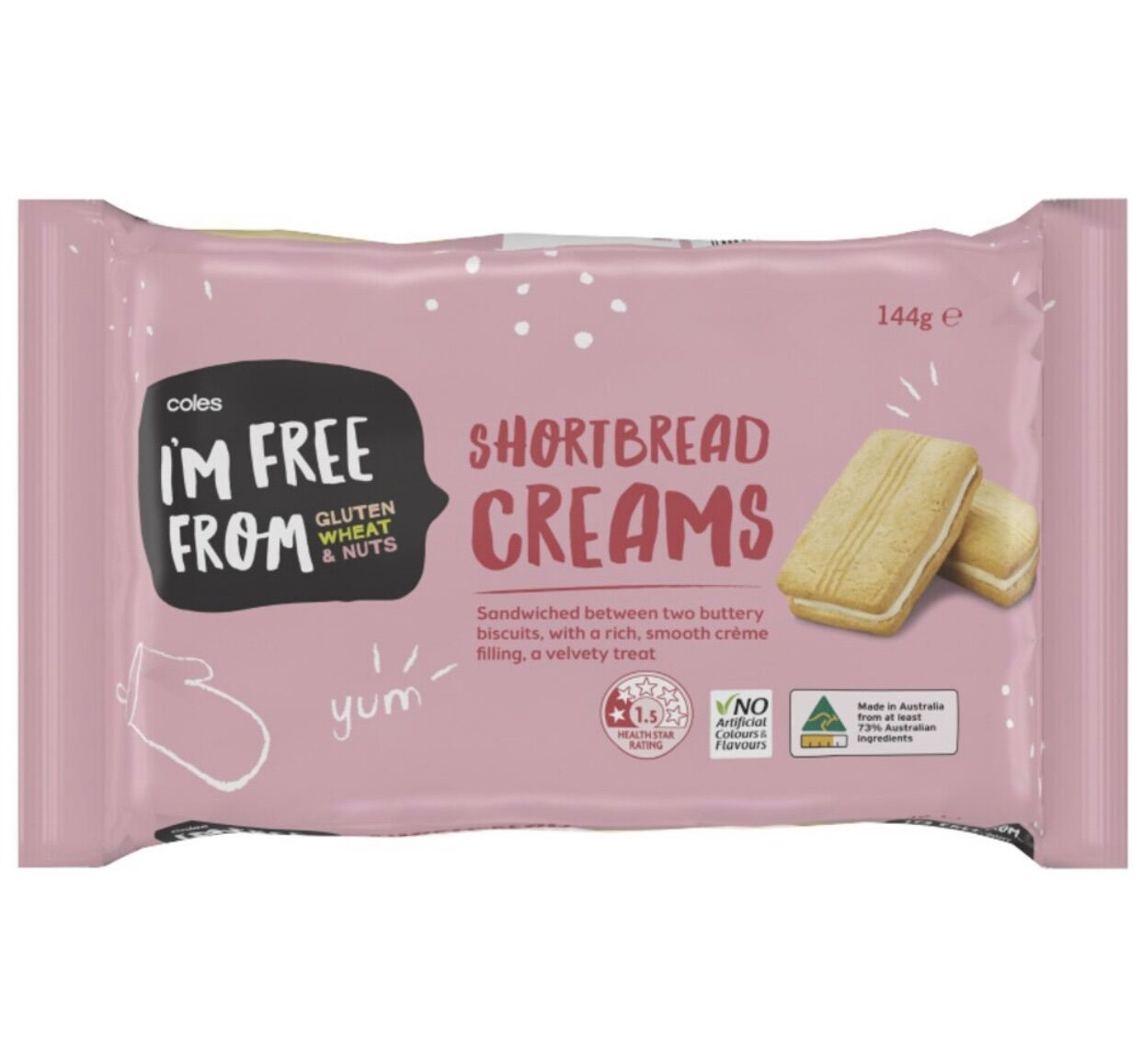 Coles Shortbread cream gluten free, wheat and nut free บิสกิตสอดไส้ครีม