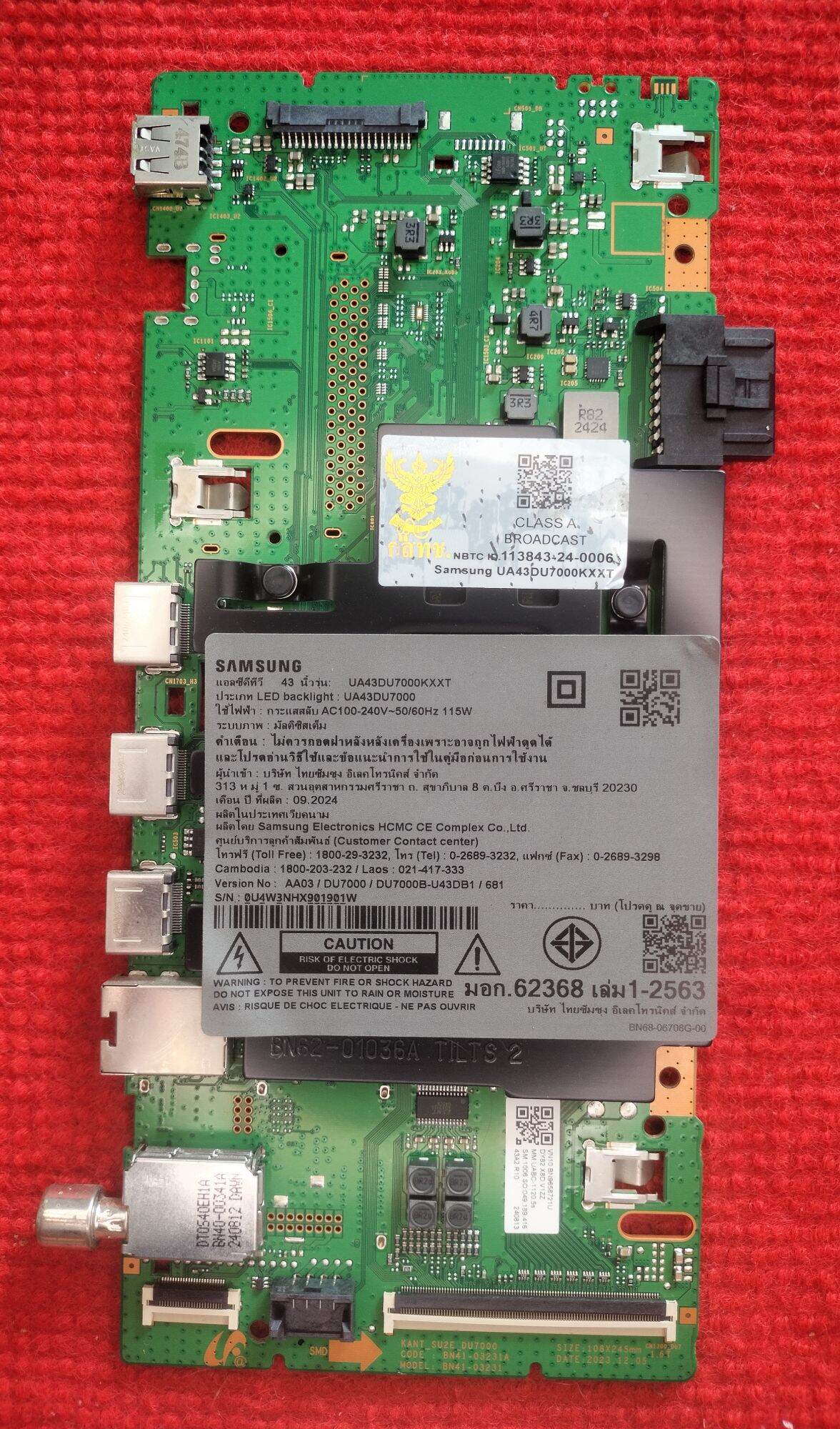 Motherboard for Tv Samsung Ua43Du7000Kxxt, Part Number Bn9658721U, Verison:Aa03, 100% Genuine, Professionally Disassembled, in Good Condition, Tested before Sending, with Warranty. ราคา 1,380 บาท*ส่งฟรี