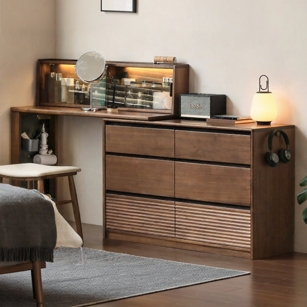 WEISHA | Extendable Walnut Makeup Vanity with Drawers ราคา 52,683 บาท*ส่งฟรี