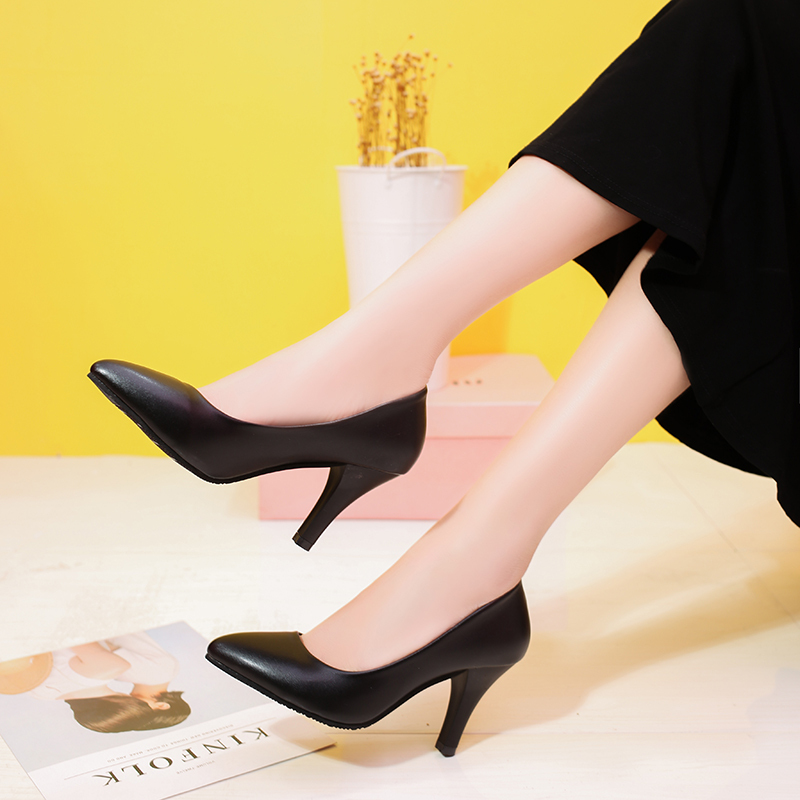 Autumn New Style Shallow Mouth Pointed High Heel Shoes Female Thin Heeled Loftex Vocational