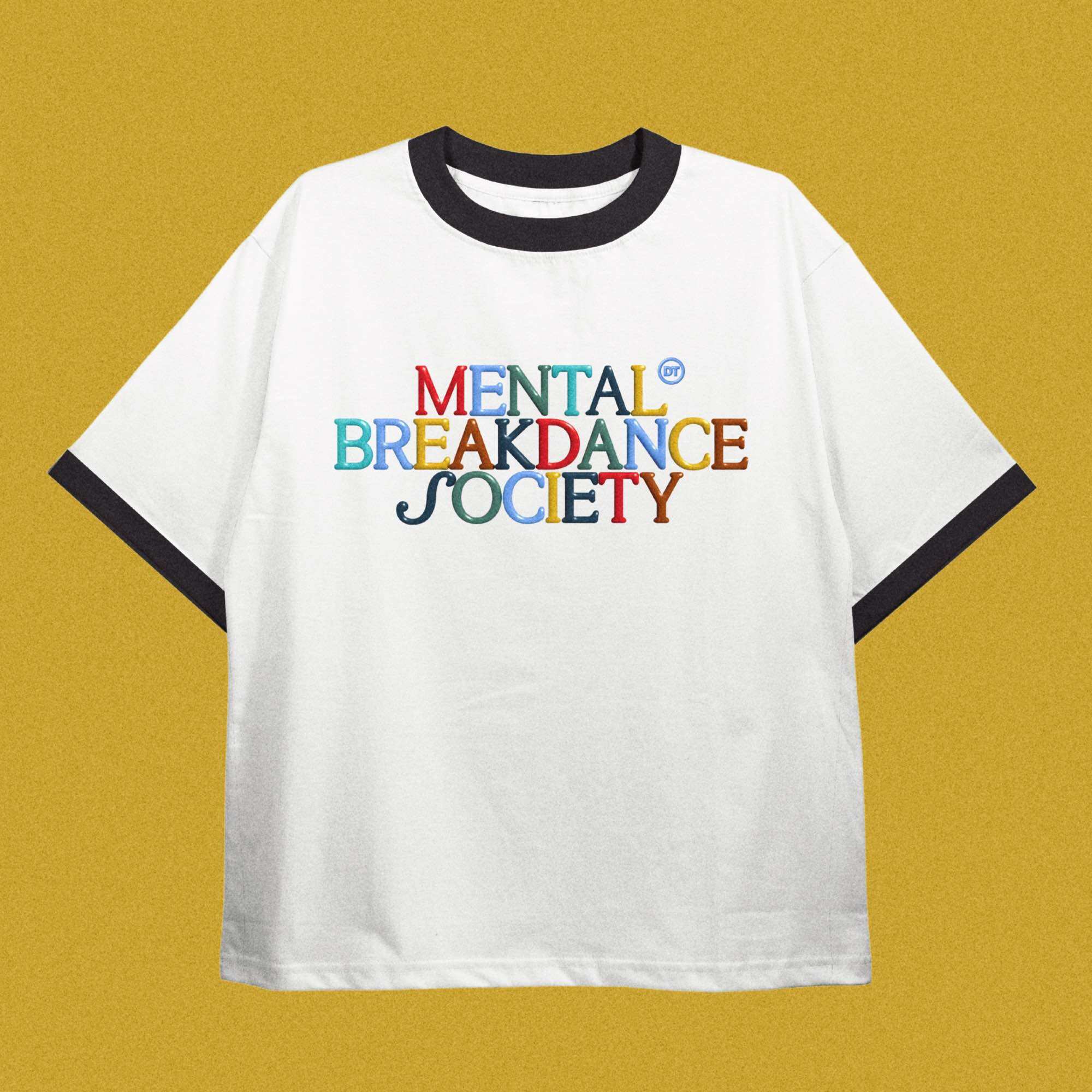 DOWNTOWN.TH MENTAL BREAKDANCE SOCIETY Ringer Oversized T-Shirt in Black - เสื้อยืดโอเว่อไซส์ริงเกอร์ DOWNTOWN.TH สกรีนลาย MENTAL BREAKDANCE SOCIETY สีขาวคอเสื้อสีดำ ราคา 990 บาท*ส่งฟรี