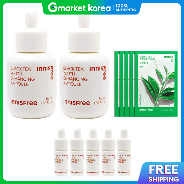 INNISFREE | 2 Innisfree Black Tea Youth Enhancing Ampoule 50ml + Green Tea Mask 5 Sheets + Ampoule 7ml X 5 ราคา 2,521 บาท*ส่งฟรี