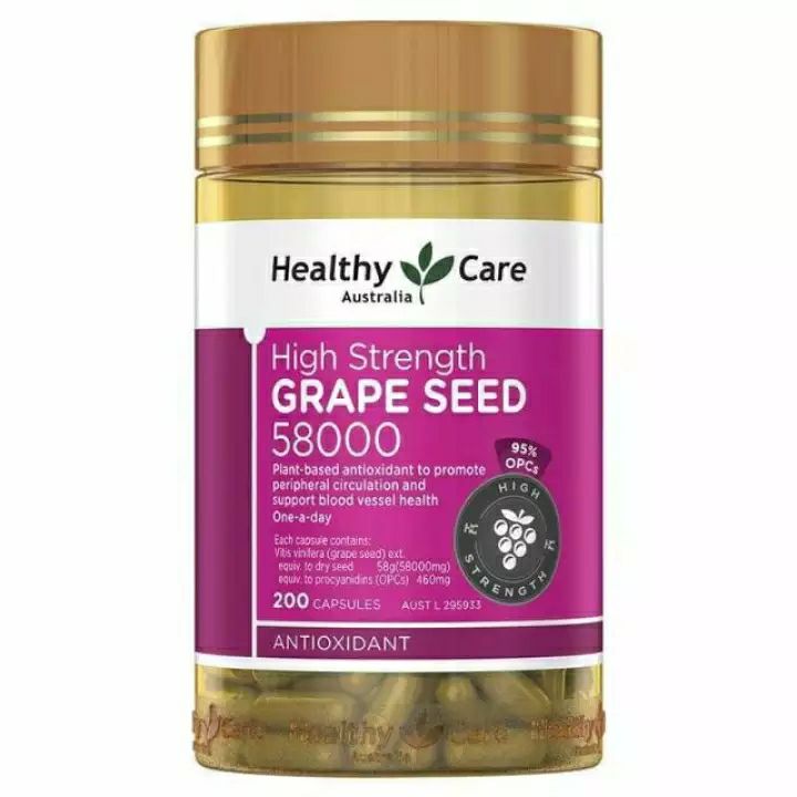 Healthy care grape seed 58000 mg 200 capsules เมล็ดองุ่นเข้มข้น เฮลตี้แคร์ ออสเตรเลีย