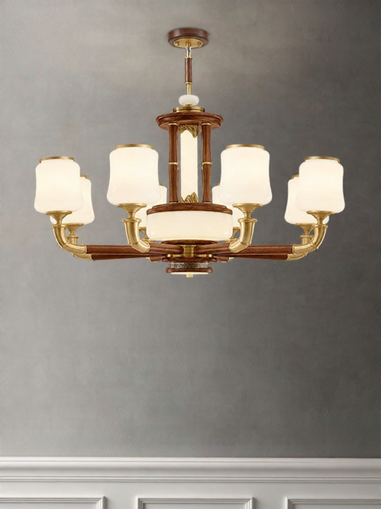 TONGXINMUYUN | Chinese Style Black Walnut Solid Wood Simple Modern Chandelier ราคา 21,560 บาท*ส่งฟรี