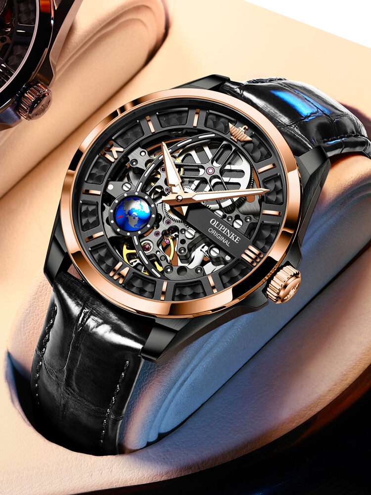 OLEVS | Mechanical Watch Male Automatic Skeleton Leather Strap ราคา 12,500 บาท*ส่งฟรี