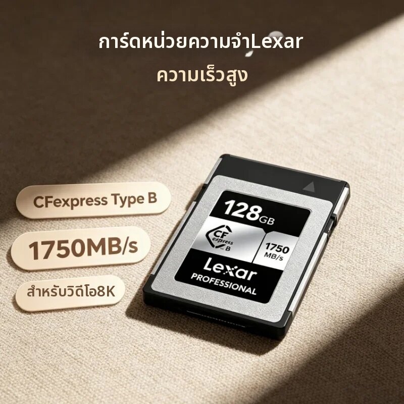 อุปกรณ์จัดเก็บข้อมูล Lexar การ์ดหน่วยความจำ CFexpress Type B ขนาด 512GB การ์ด CFexpress Type B อัตราการอ่าน 1750MB/s การ์ดหน่วยความจำ 128GB 256GB สำหรับกล้องมิเรอร์เลส ราคา 11,041 บาท*ส่งฟรี