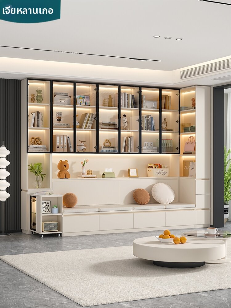 JIALANGE | Wall-to-Ceiling Lounge Bookcase with Glass Doors ราคา 36,408 บาท*ส่งฟรี