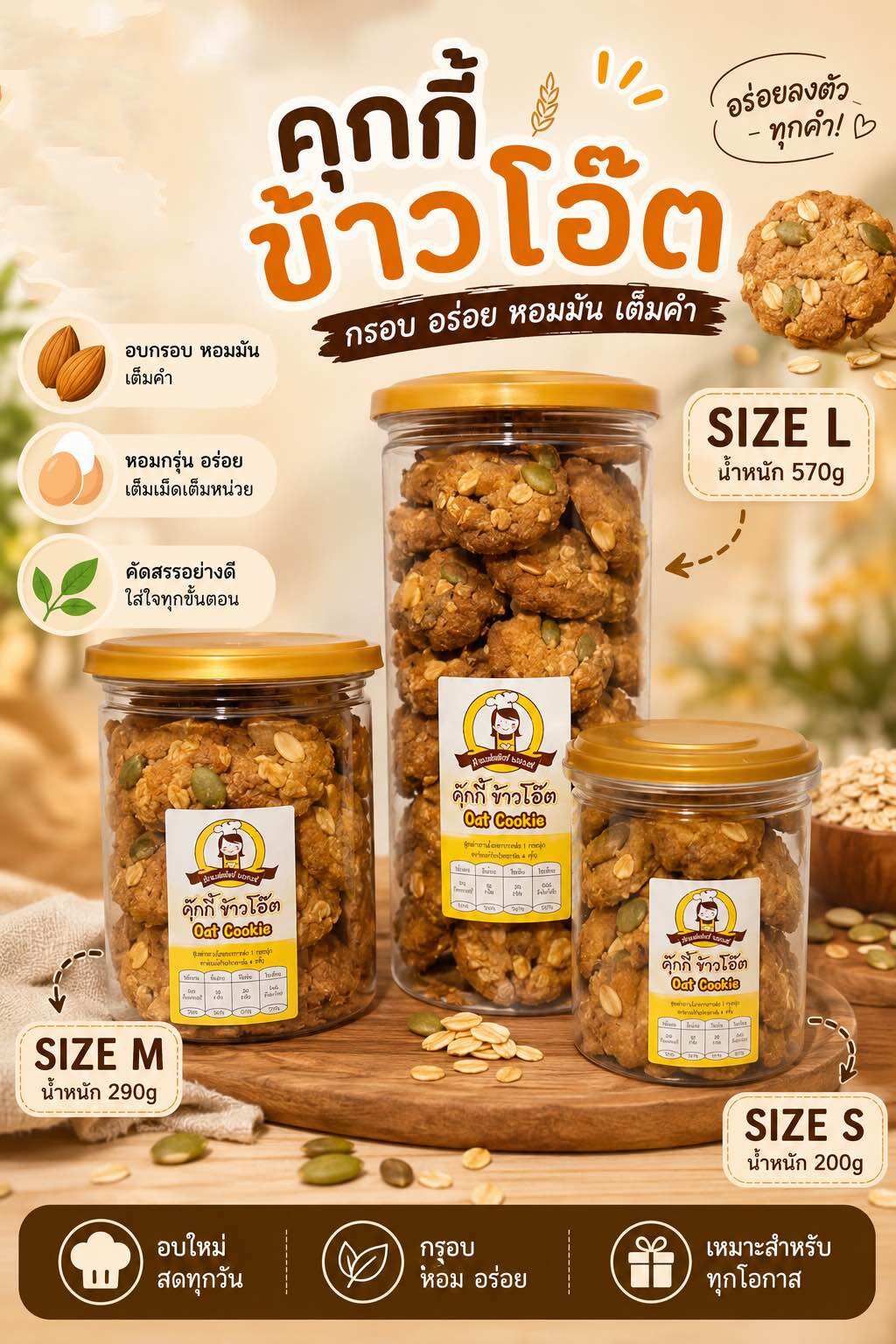 Oatmeal Cookies by Bait Mandang Bakery ราคา 69 บาท*ส่งฟรี