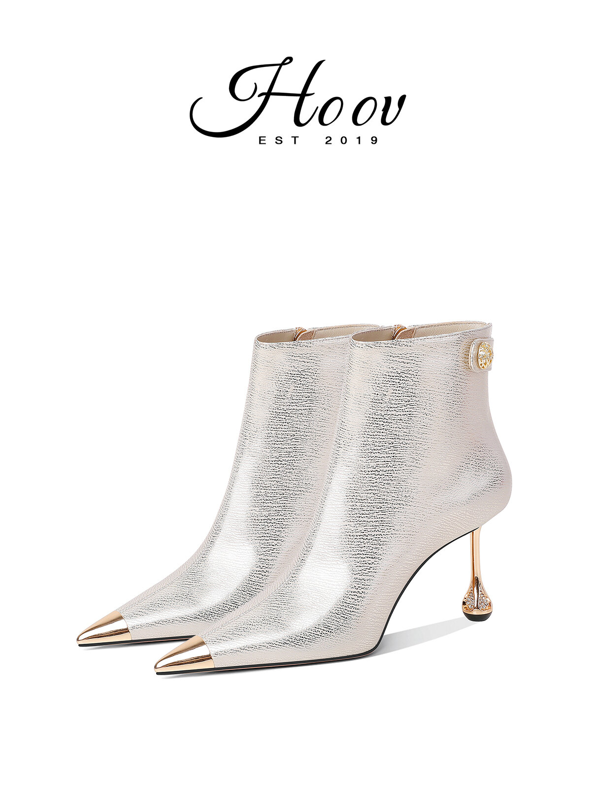HOOV | Original Silver Metal Toe Anti-Kick Cowhide Leather High Heels ราคา 8,100 บาท*ส่งฟรี