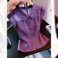 KUNAILIN | เสื้อแขนสั้นผู้หญิงทรงสลิม แต่งขอบลูกไม้สไตล์ตุ๊กตา