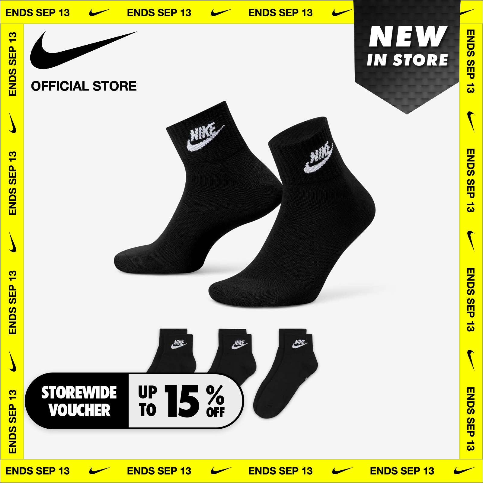 Nike Unisex Everyday Essential Ankle Socks (3 Pairs) Socks - Black ราคา 600 บาท*ส่งฟรี
