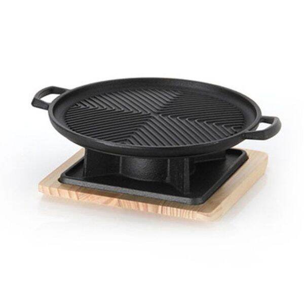 Living Art 25cm Cast Iron Grill Pan for Meat, Camping, and Pork Belly Grilling