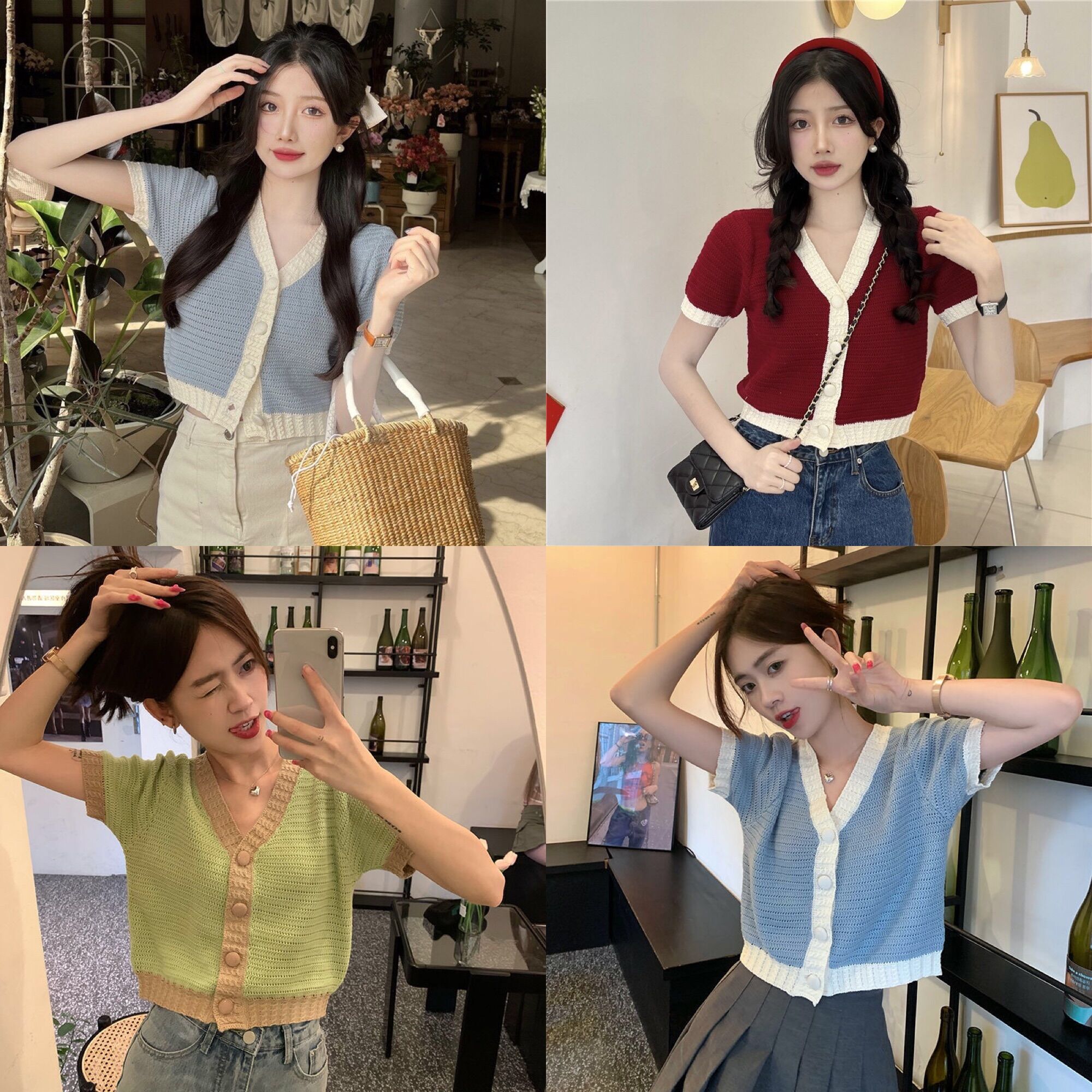 tt Shop พร้อมส่ง เสื้อไหมพรมแขนสั้น คอวีกระดุมด้านหน้าคิ้วๆน่ารัก 11506 ...