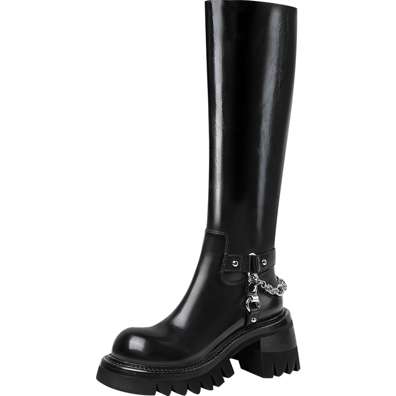 HAOYASENNU | Leather Black Long Ankle Boots ราคา 11,024 บาท*ส่งฟรี