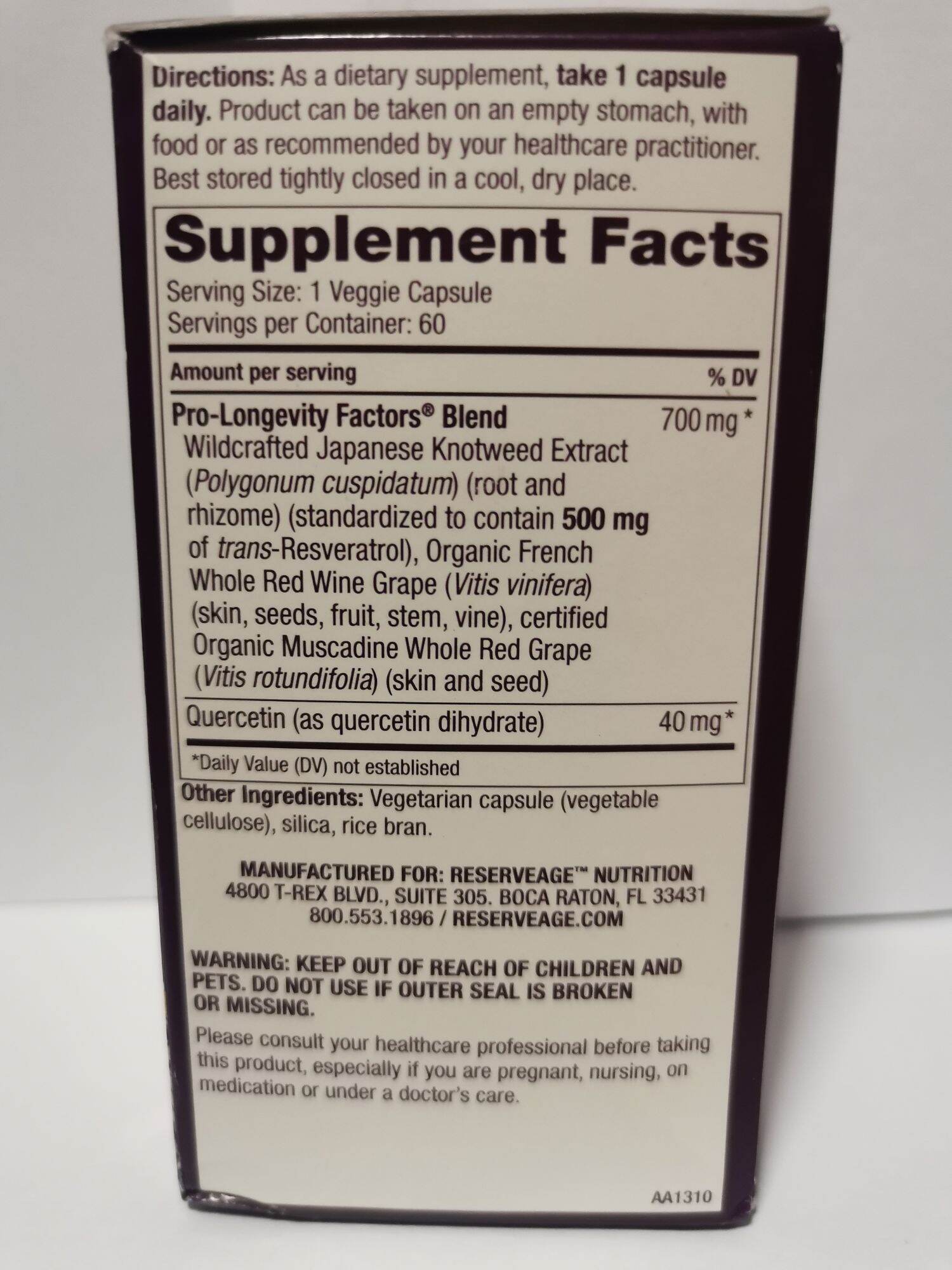 ReserveAge Nutrition Resveratrol 500 mg, 60 Veggie Capsules ...