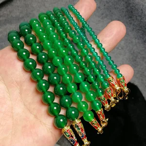 สินค้า Natural Green Agate Amulet Chain Amulet Necklace Men And Women-Medium And Small Mode 4mm6mm8mm10m Sweater Lanyard