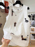 XUNZHU | เสื้อกั๊กแขนกุดปักลายวินเทจ