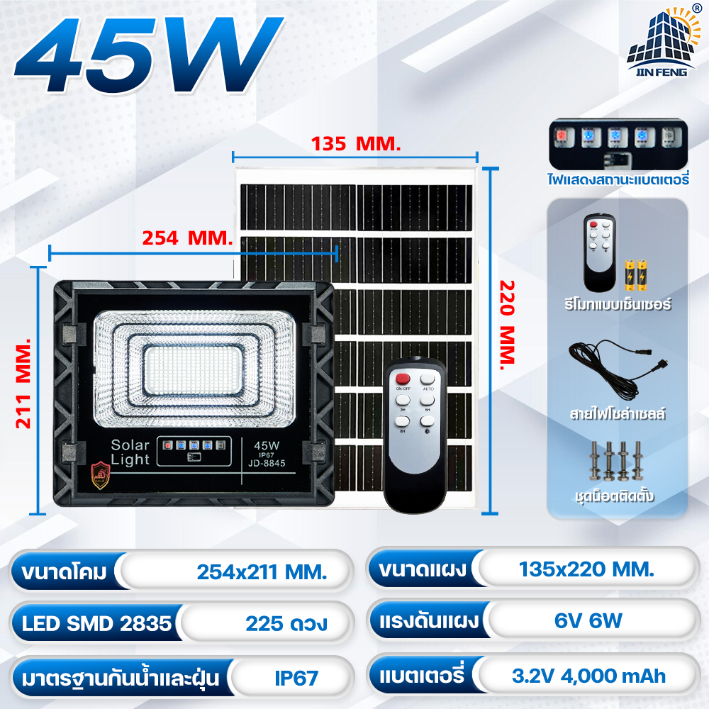 JD 300W LED SMD 565 ดวง ใช้พลังงานแสงอาทิตย์ 100% JD-8300 โคมไฟโซล่าเซลล์ ไฟสว่างทั้งคืน พร้อมรีโมท Solar Light โคมไฟสปอร์ตไลท์ หลอดไฟโซล่าเซล JDแท้ 100% JDไฟสนาม ไฟส่องสนามโซล่าเซลล์ ไฟพลังงานแสงอาทิตย์ ไฟสปอร์ตไลท์ ไฟโซล่าเซลล์