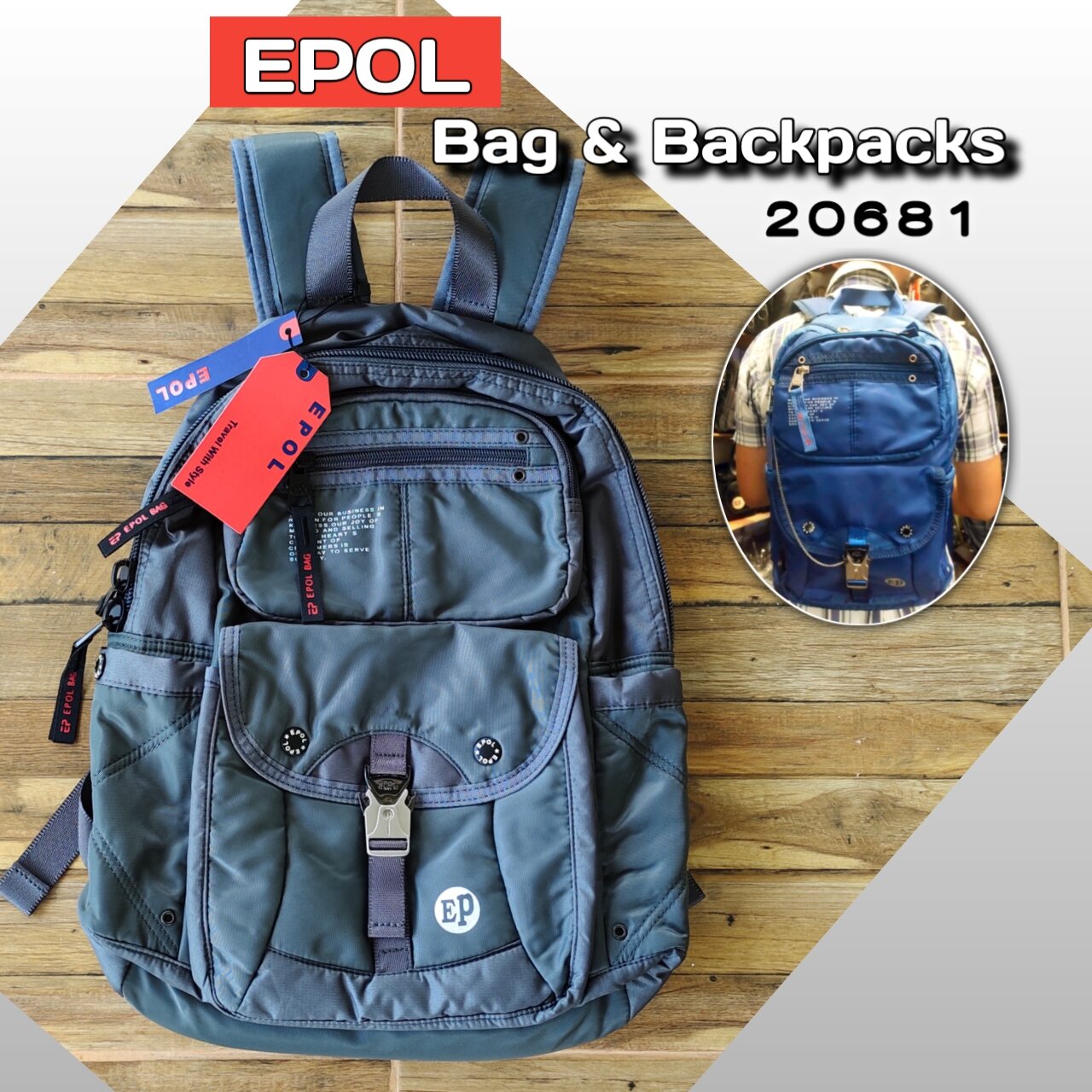 EPOL BAG รุ่นEP-20681 (ใบกลาง) กระเป๋าเป้ กระเป๋าสะพายหลัง ราคา 1,290 บาท*ส่งฟรี