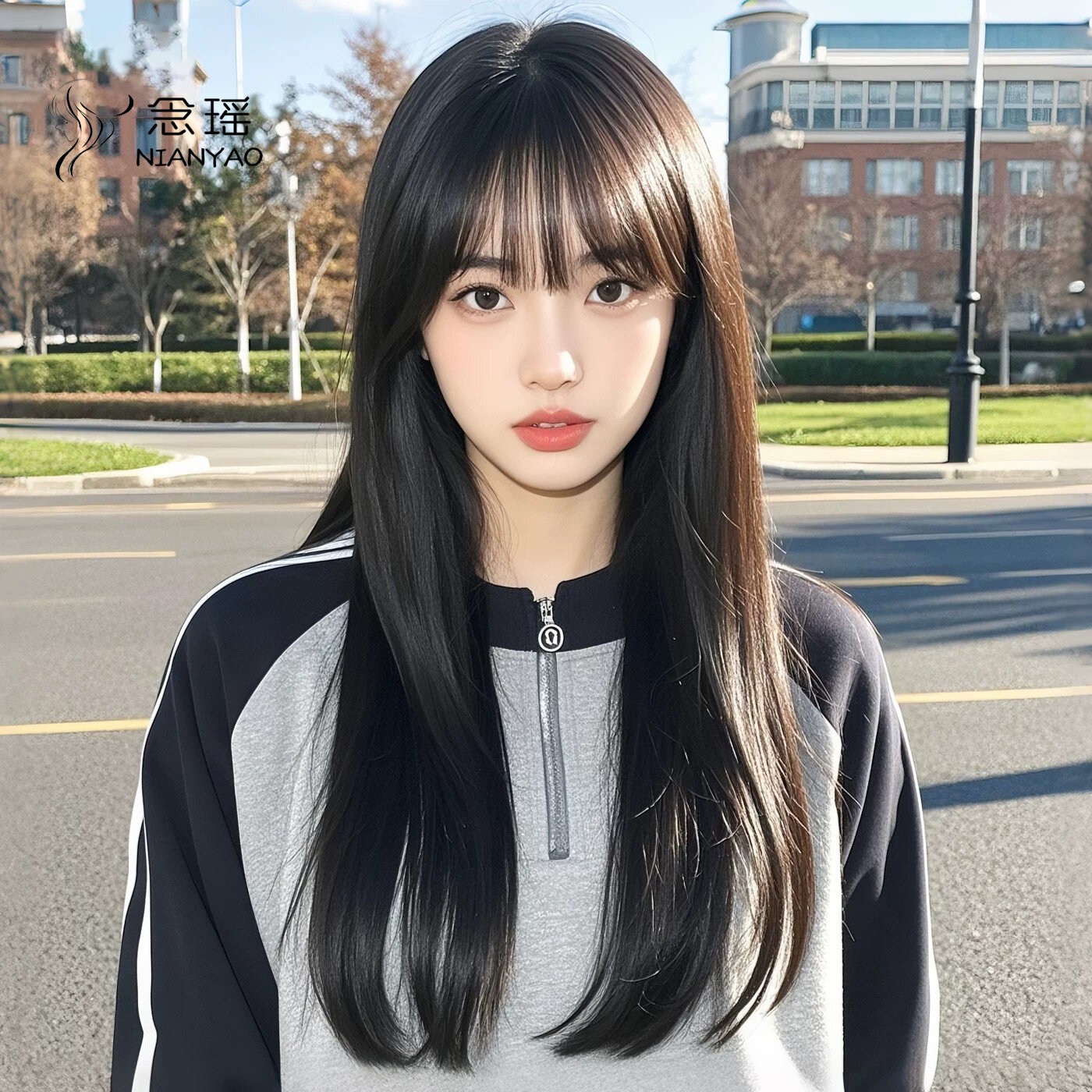 NIANYAO | Biological Film Micro-needle Molecule Real Hair Full Wig with Air Bangs Long Straight Hair ราคา 22,949 บาท*ส่งฟรี