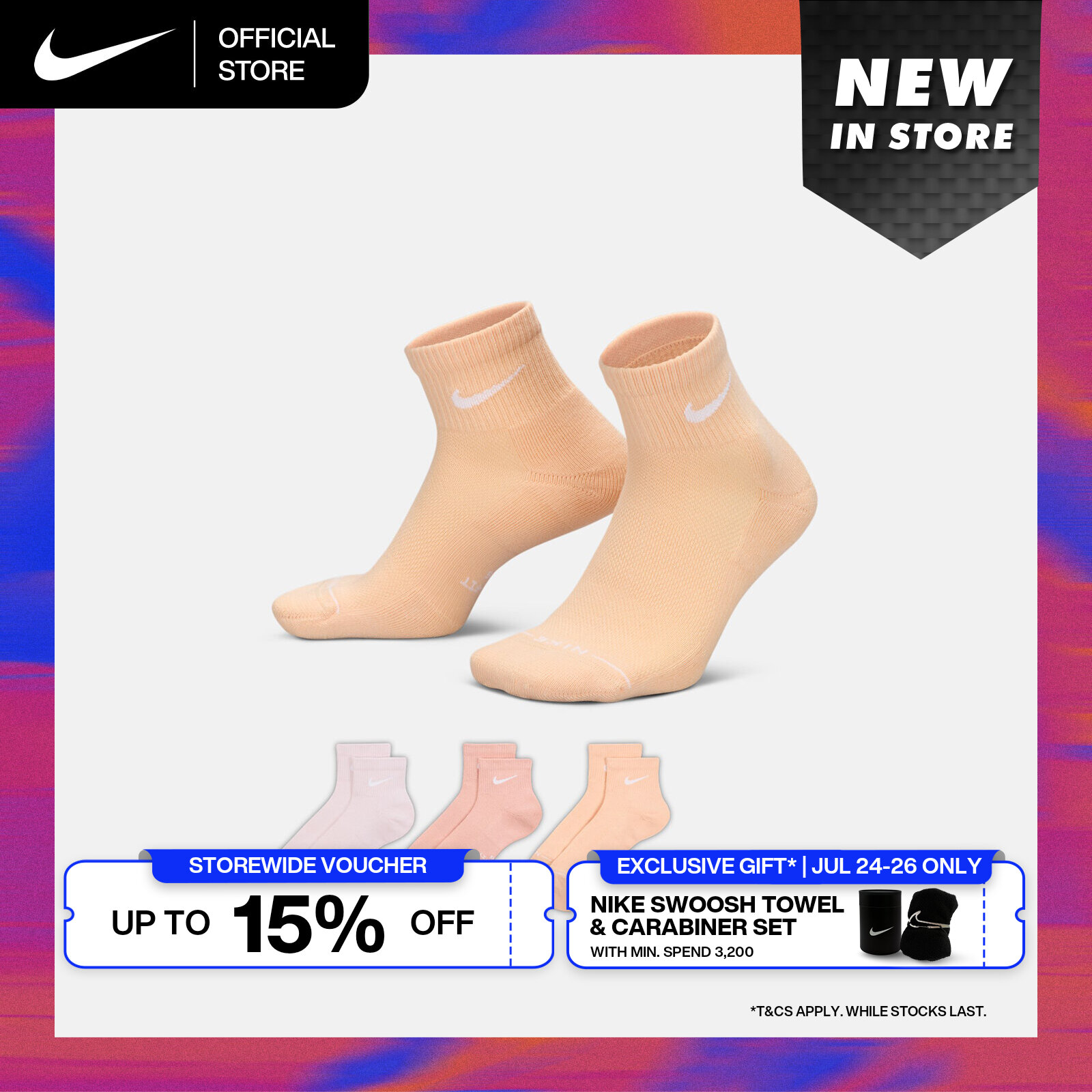 Nike Everyday Elevated Ankle (3 Pairs) Socks - Multi-Color [HQ8030-908] ราคา 750 บาท*ส่งฟรี