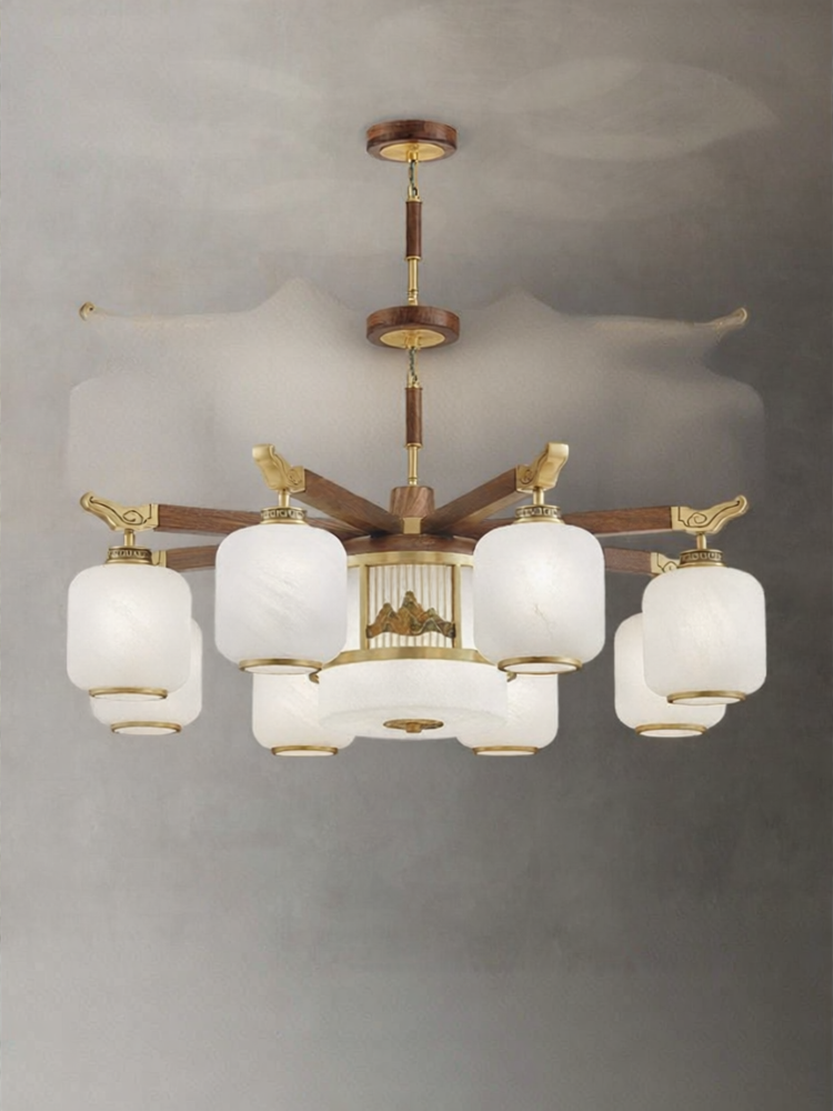 TONGXINMUYUN | New Chinese Style Solid Wood Chandelier Living and Dining Room Light Package ราคา 33,241 บาท*ส่งฟรี