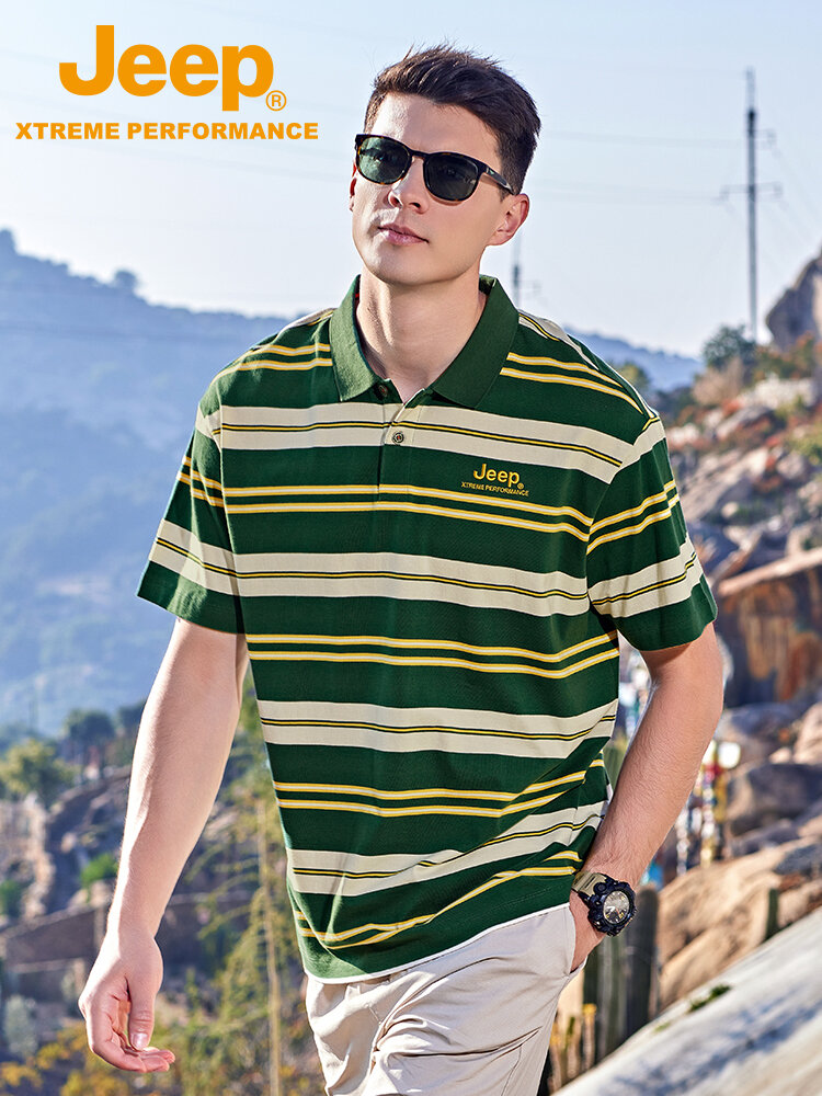 Jeep | Jeep Outdoor Camping New Casual Striped Fashion Collar T-Shirt Summer Pure Cotton Breathable Men's Upper Apparel