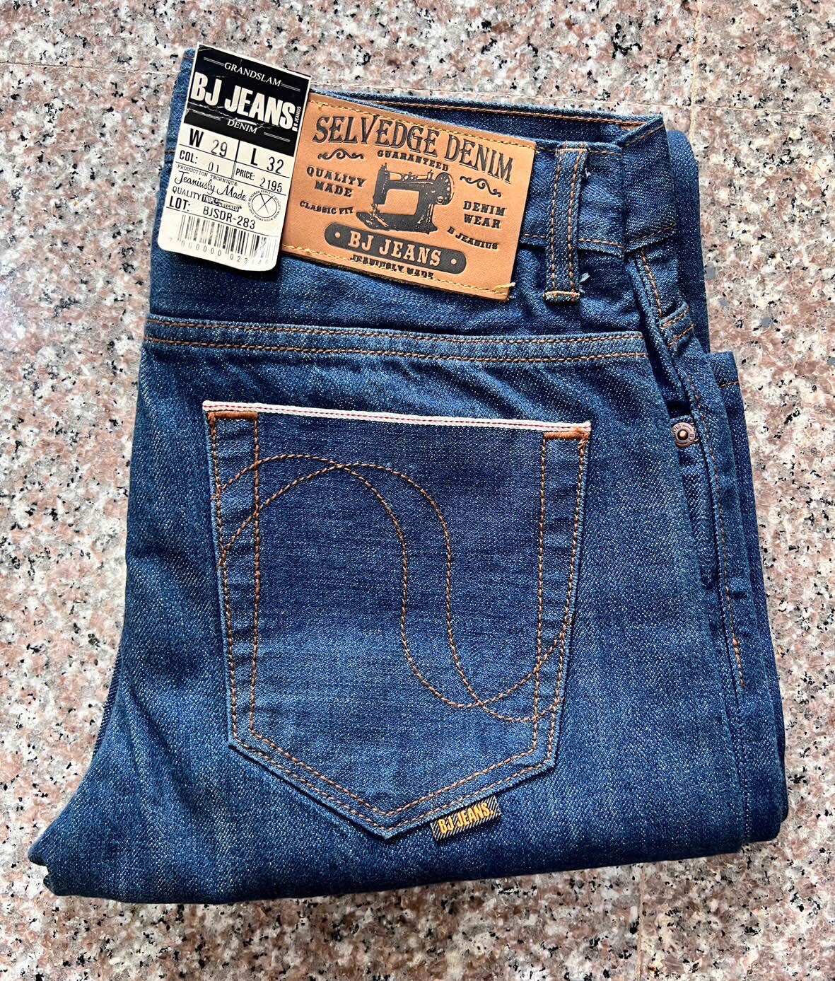 BJ Jeans ยีนส์ชาย ริมแดง ขากระบอกธรรมดา Cotton 100 ผ้าไม่ยืด เป้ากระดุม