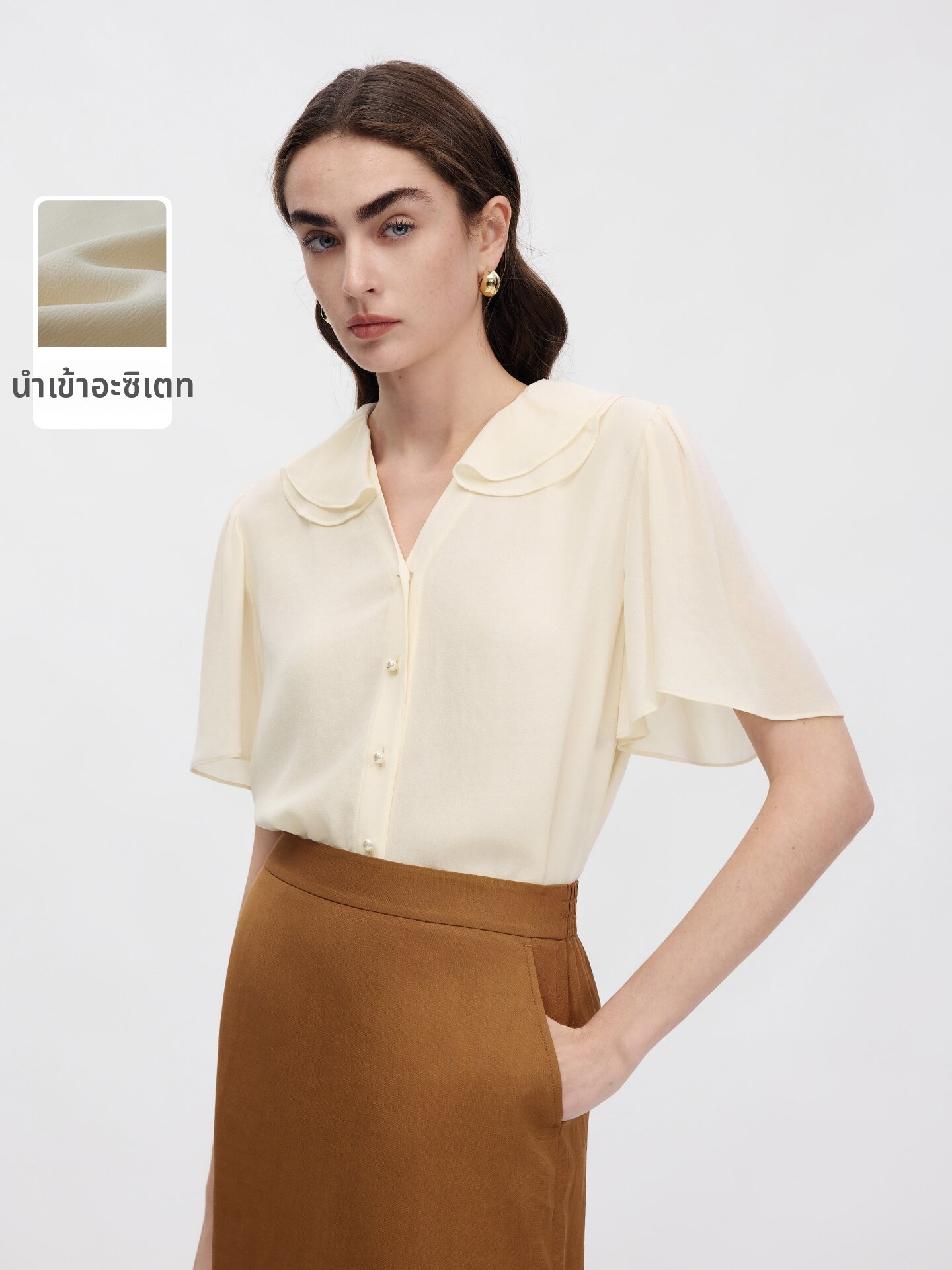 LANCY FROM 25 | Acetic Acid Hem Leafy French Style Elegant Women Shirt ราคา 6,986 บาท*ส่งฟรี