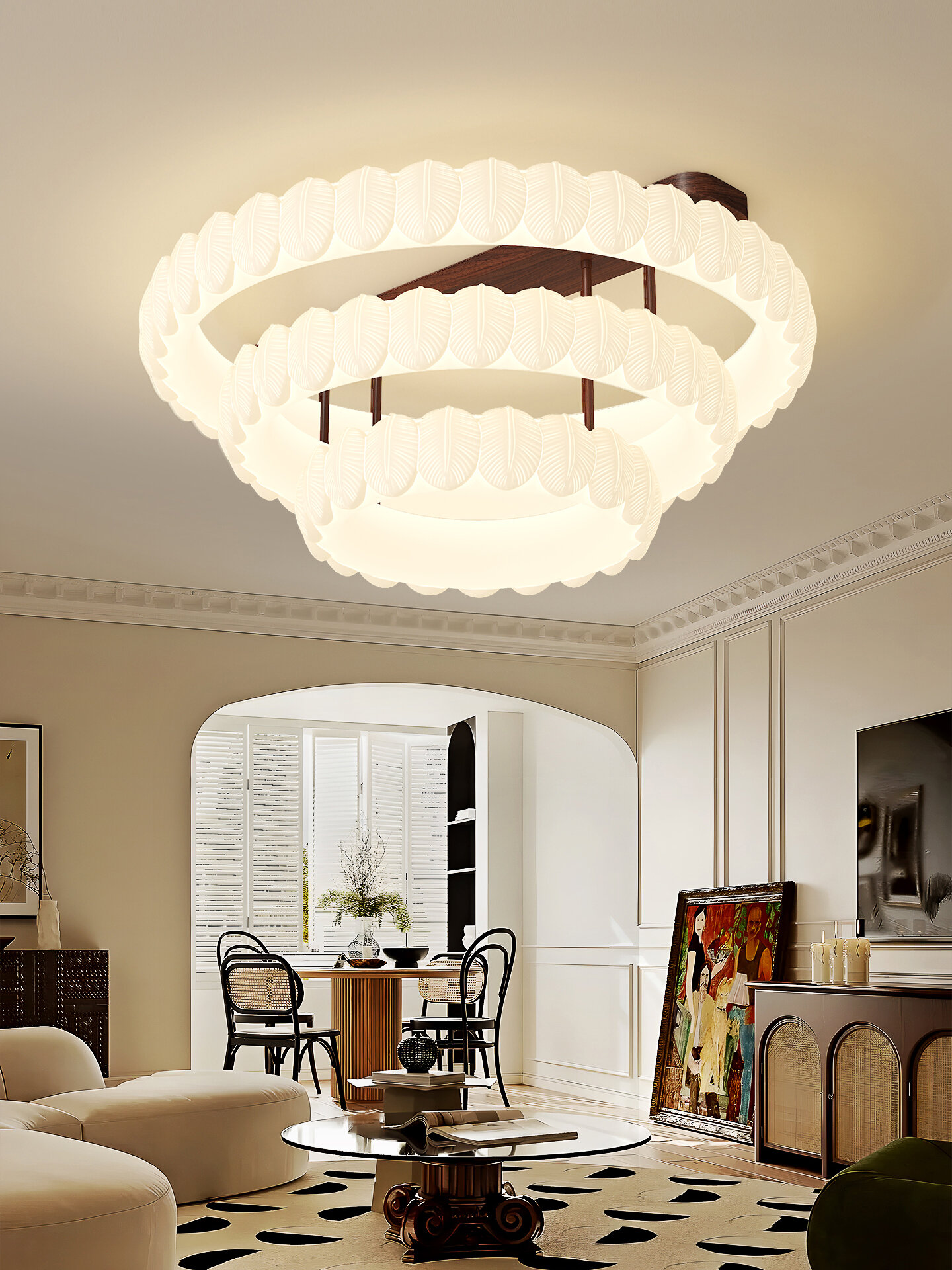 MR.LAMP | Feather Cream Design LED Full Spectrum Eye-protection Walnut Color Ceiling Light ราคา 16,527 บาท*ส่งฟรี