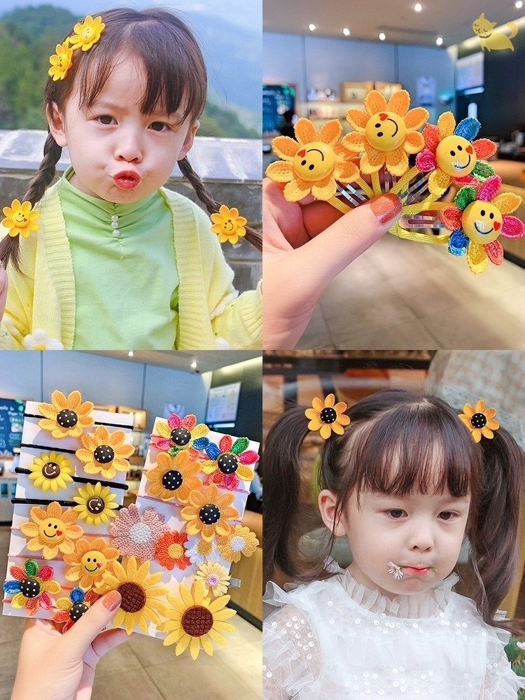 สาธารณรัฐเกาหลีเด็ก Sunflower กิ๊บติดผมเด็กผู้หญิง Sunflower คลิปยางมัดผมยางมัดผม Petpet BB ที่คาดผมเซตเครื่องประดับผม