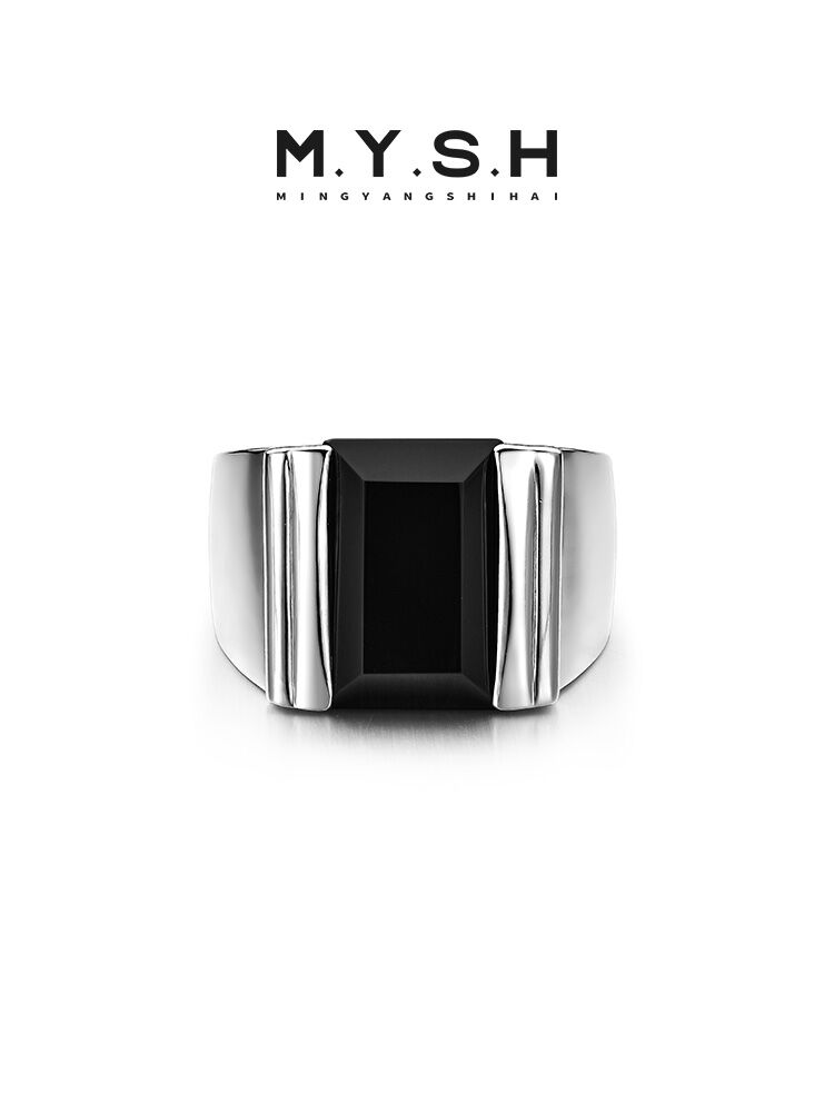MINGYANGSHIHAI | Bold Black Onyx Sterling Silver Ring ราคา 6,923 บาท*ส่งฟรี