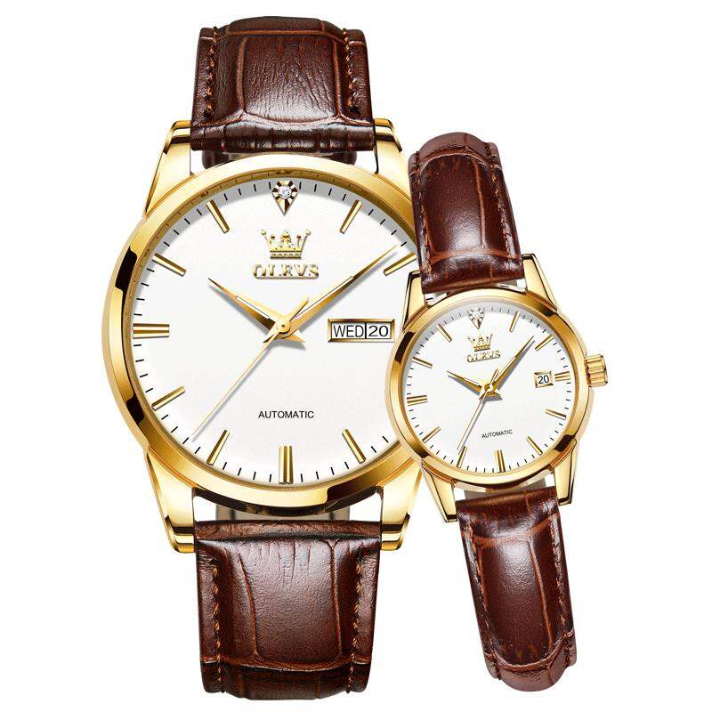 OLEVS | Automatic Mechanical Pair Watches Leather Strap ราคา 7,827 บาท*ส่งฟรี