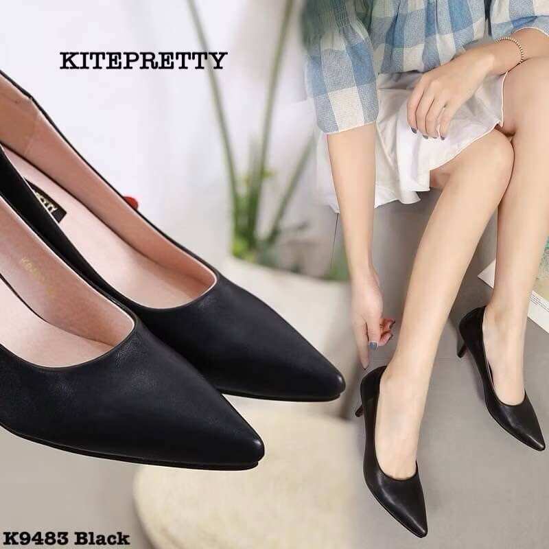 Kitepretty Work Shoes, Model K9483, 2 Inch High Heel, Soft Pu Leather, Reinforced Stitching to Prevent Biting, Beautiful Workmanship, Comfortable to Wear, Size 35-40. ราคา 399 บาท*ส่งฟรี