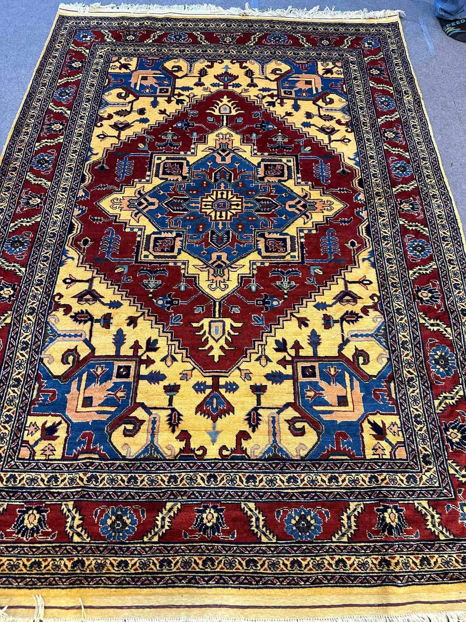 "Premium Afghan Herat Carpet, 100% Wool, Geometric Design, Short Dense Pile, Handmade, 219x143 cm" t25