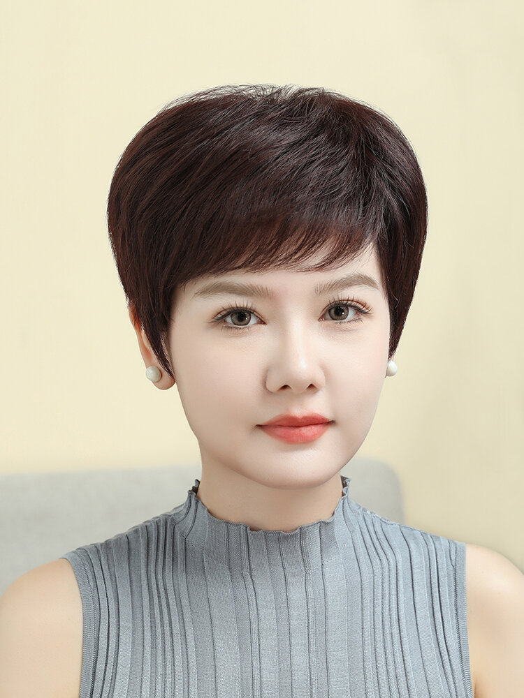 ผลิตภัณฑ์ความงามและการดูแลผิว BAIMEI SILK | Full Real Hair Short Straight Wig for Elderly Women