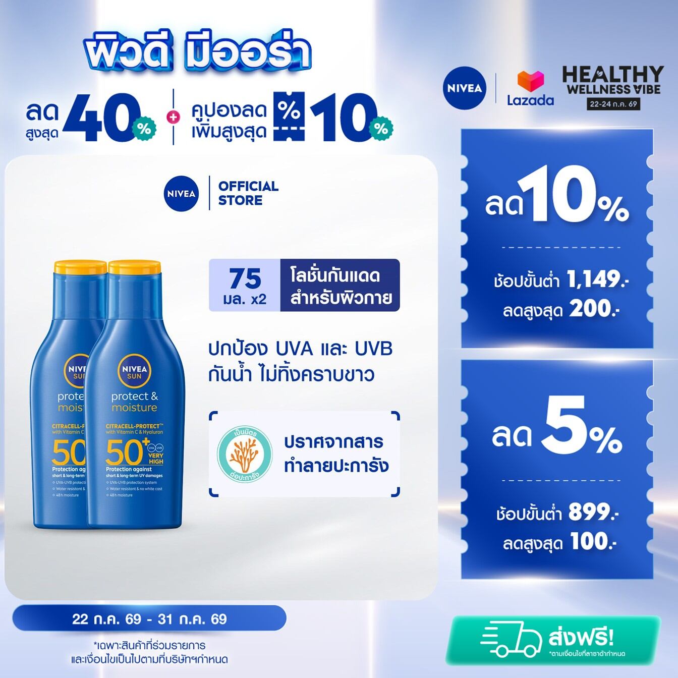 NIVEA SUN PROTECT&MOISTURE SPF50+ UVA/UVB BODY LOTION 75ML2 PCS