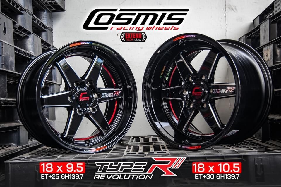 ล้อแม็กซ์ Cosmis Typed R ขอบ 18 หกรู ดำท้องแดง กว้าง 9.5/9.5 หรือ 9.5/10.5 ล้อแท้รับประกัน 6 ปี สวยสปอร์ต ทนทาน เบา แกร่ง ราคา 24,000 บาท*ส่งฟรี
