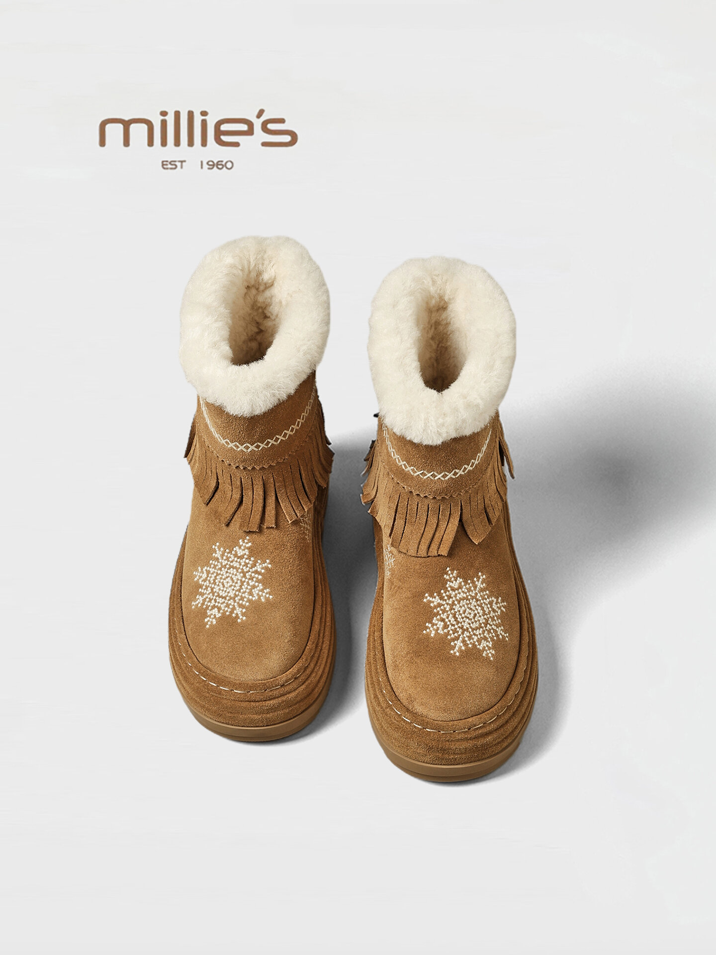 MILLIE'S | Wool Lined Warm Snow Boots Fur and Leather ราคา 9,802 บาท*ส่งฟรี