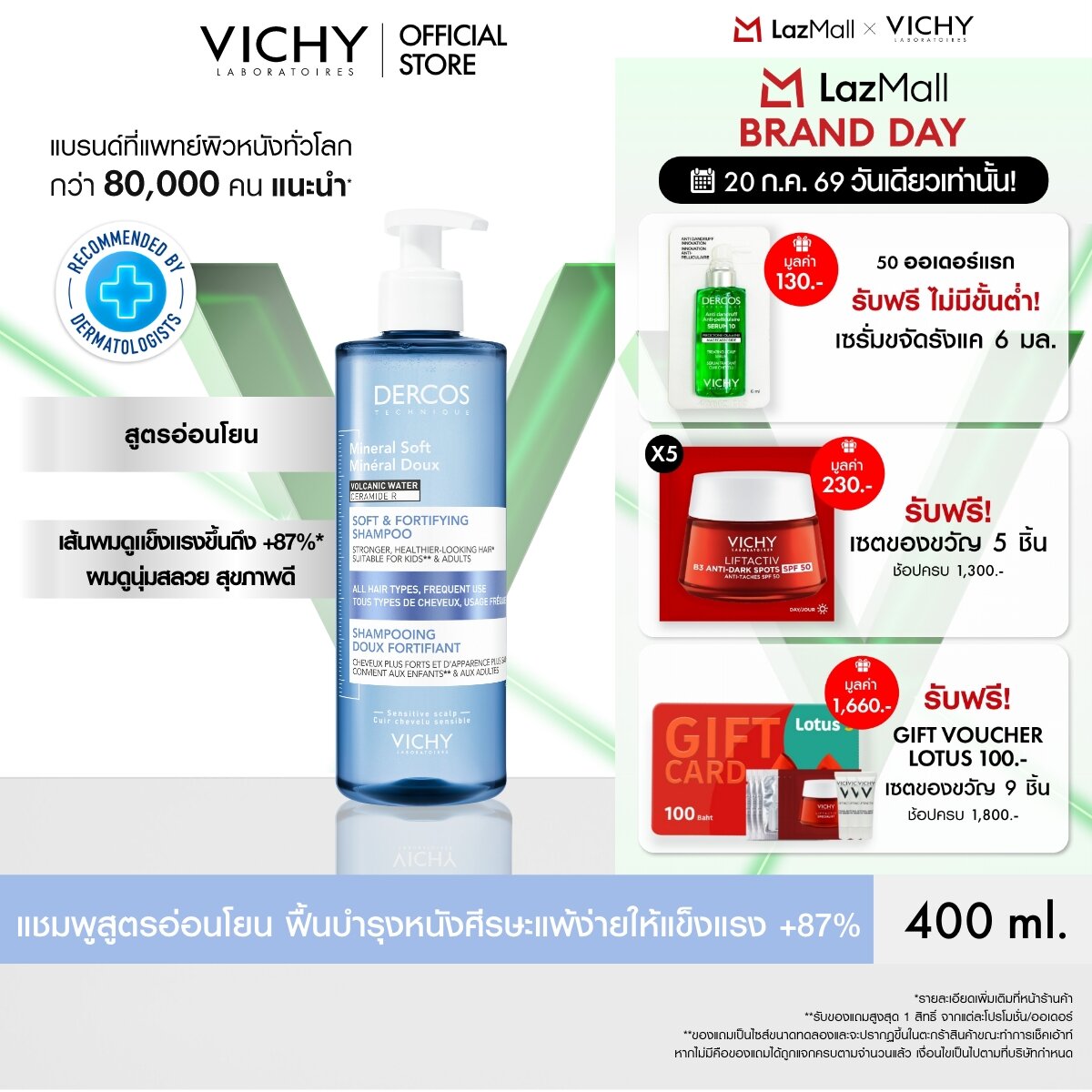 วิชี่ VICHY DERCOS MINERAL SOFT & FORTIFYING SHAMPOO แชมพูสูตรอ่อนโยน บำรุงเส้นผมให้แข็งแรง ดูนุ่มสลวย เงางาม ราคา 690 บาท*ส่งฟรี