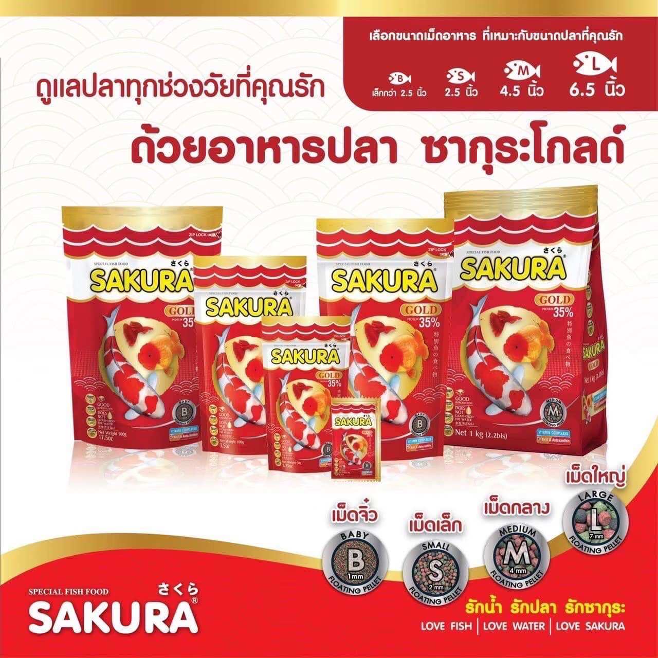 Sakura อาหารปลาซากุระ ขนาด 500 กรัม เม็ด 4 ขนาด ราคา 155 บาท*ส่งฟรี