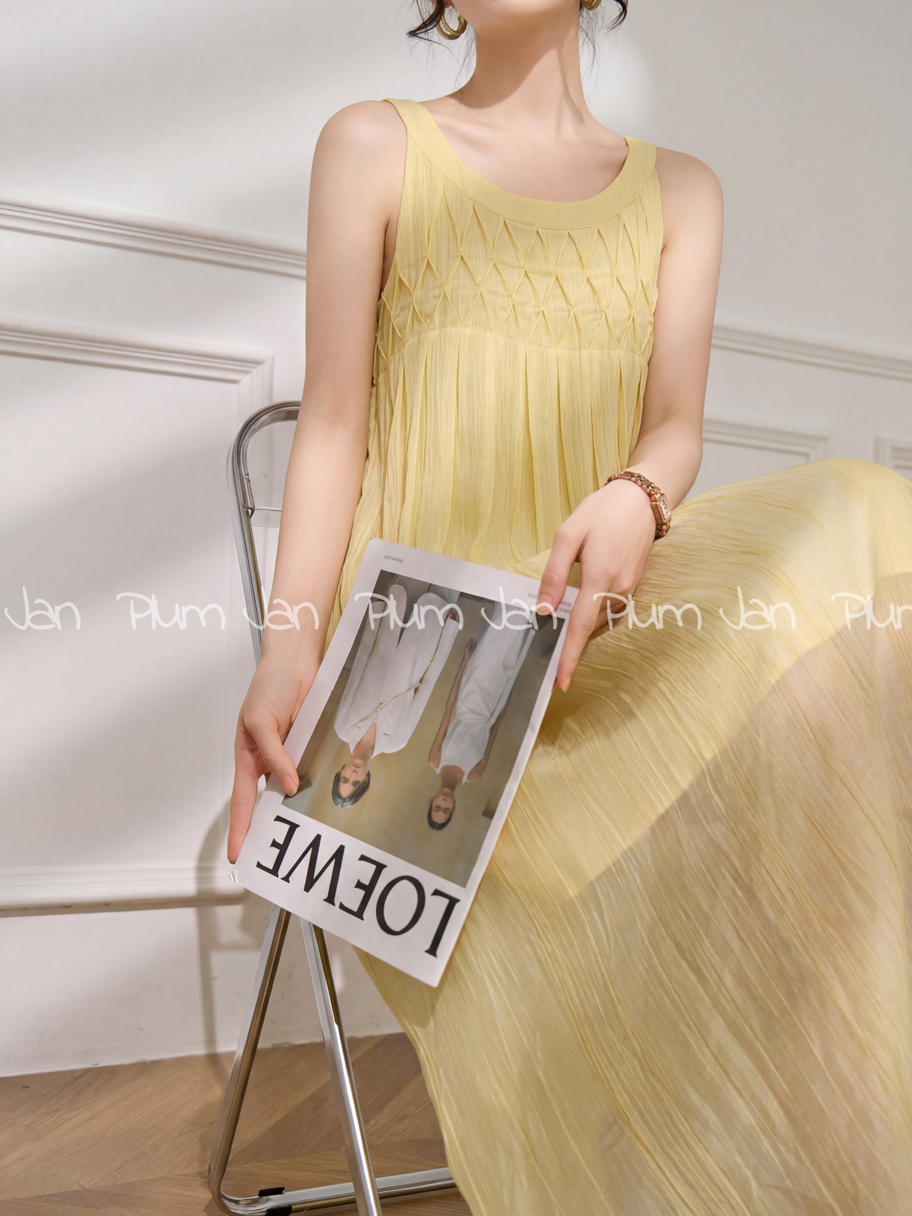 PlumJan | Summer OOTD French Style Sleeveless Ruffled Yellow Dress ราคา 6,397,879 บาท*ส่งฟรี