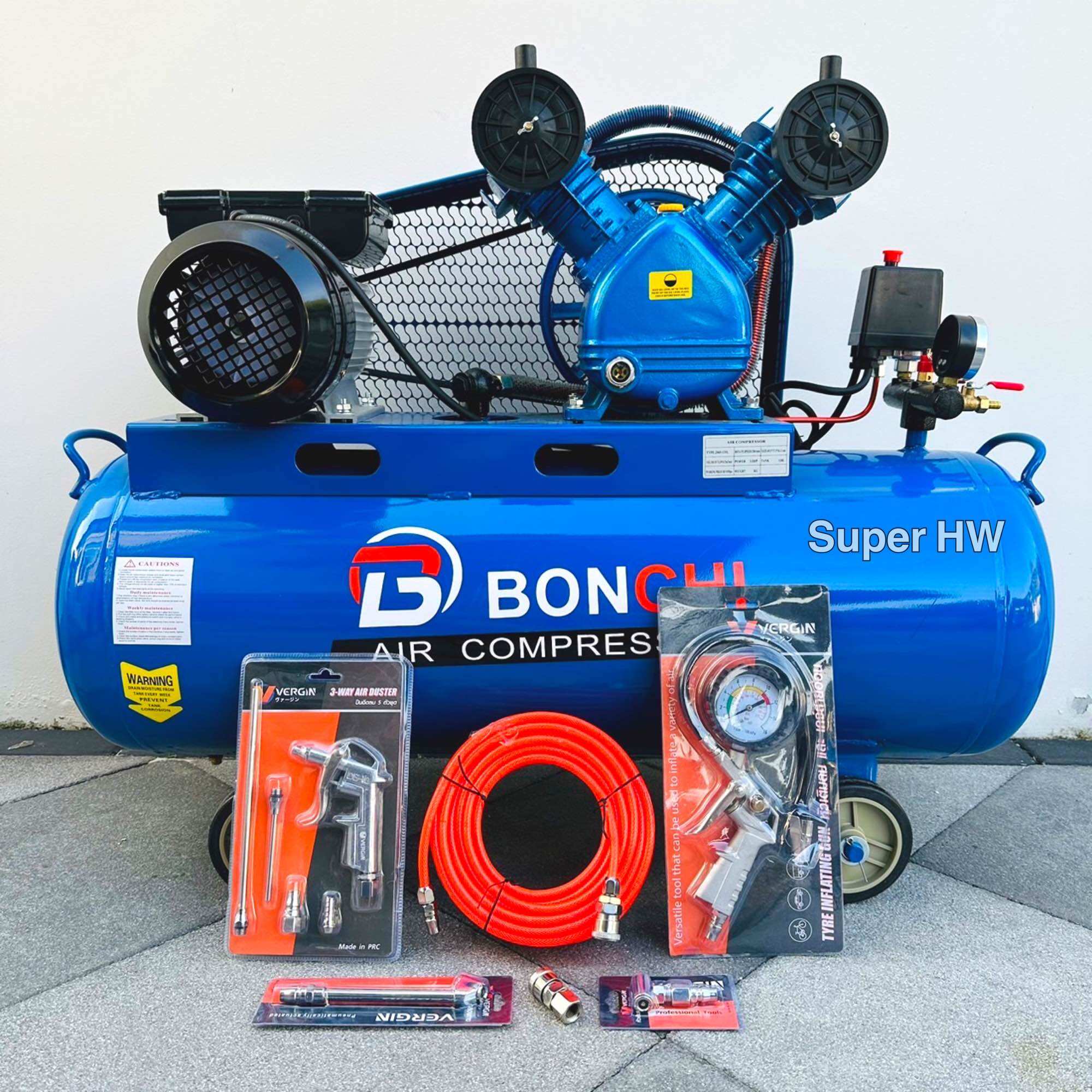 BONCHI ปั๊มลม ถังลม ปั๊มลมสายพาน ขนาด 120 ลิตร มอเตอร์ 2 สูบ 3 แรงม้า มาพร้อมอุปกรณ์ 6 อย่าง (สินค้ามีตัวเลือก) สินค้าดีมีคุณภาพ ราคา 8,390 บาท*ส่งฟรี
