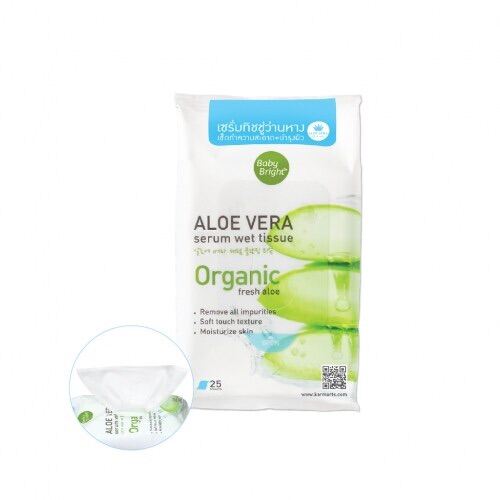 Baby Bright Aloe Vera Serum Wet Tissue 25Sheets ทิชชู่เปียก ว่านหาง 25 แผ่น เช็ดทำความสะอาด