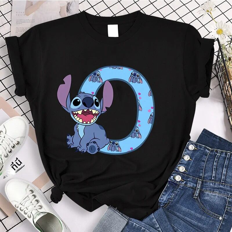 90s Disney Lilo Stitch A-Z ตัวอักษร TShirt ผู้หญิงพิมพ์เสื้อยืดผู้หญิงเสื้อลําลองเสื้อ T แฟชั่นเสื้อยืดการ์ตูน ราคา 115 บาท*ส่งฟรี
