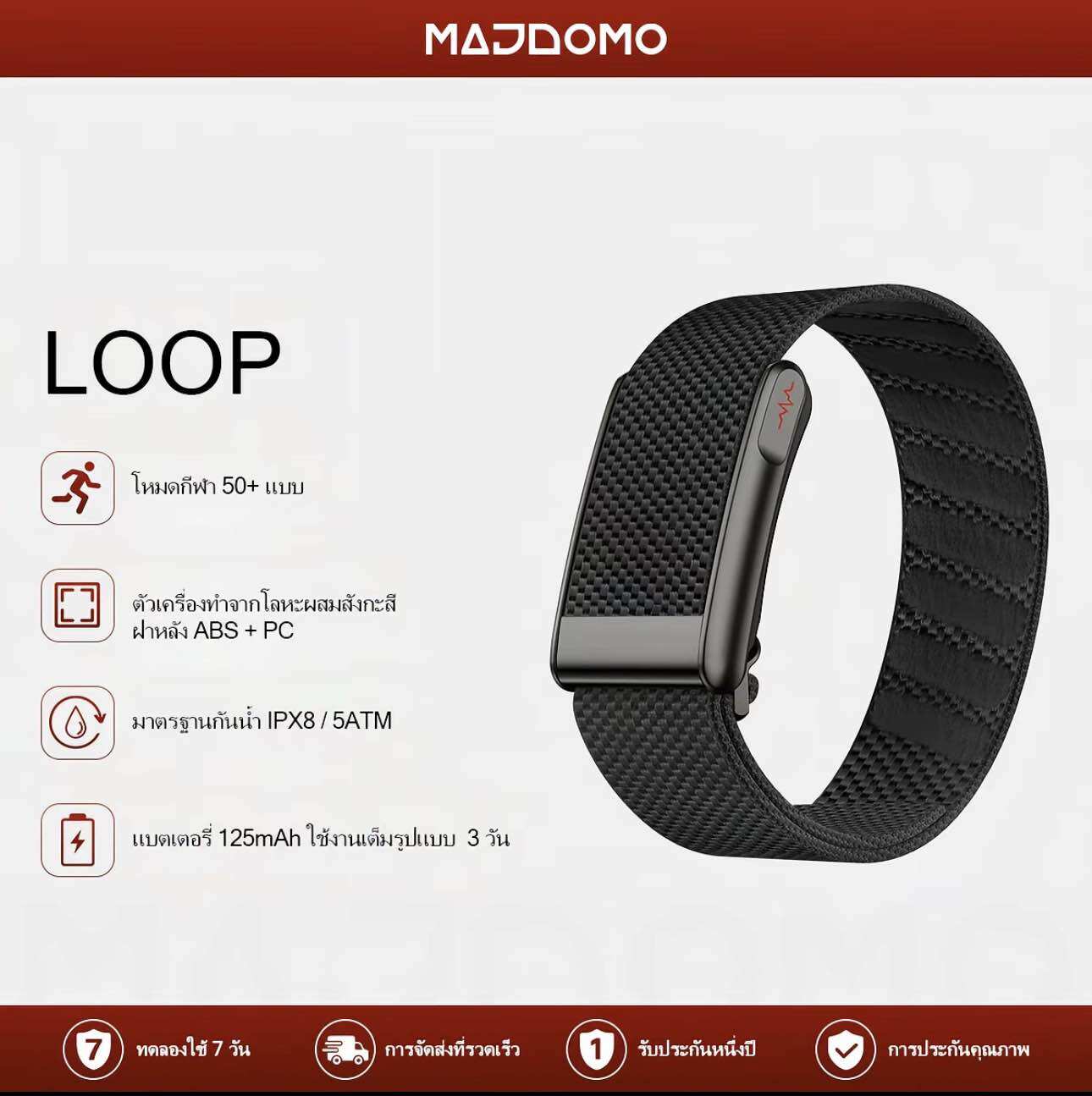 Majdomo Loop Smart Watch Band, Ecg Gps Monitoring, Metal Case, 5Atm Waterproof, 50+ Sports Modes. ราคา 1,899 บาท*ส่งฟรี