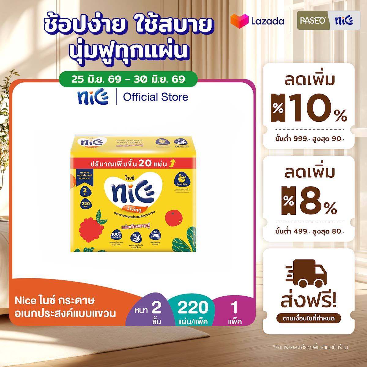 (3 Packs) Nice Hanging Multipurpose Tissue, 2-Ply, 220 Sheets x 1 Pack